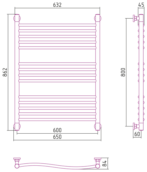 Полотенцесушитель водяной Сунержа Флюид+ 800x600