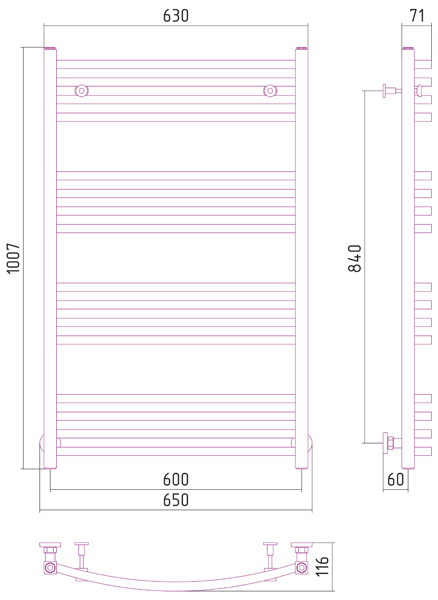 Полотенцесушитель водяной Сунержа Аркус 1000x600